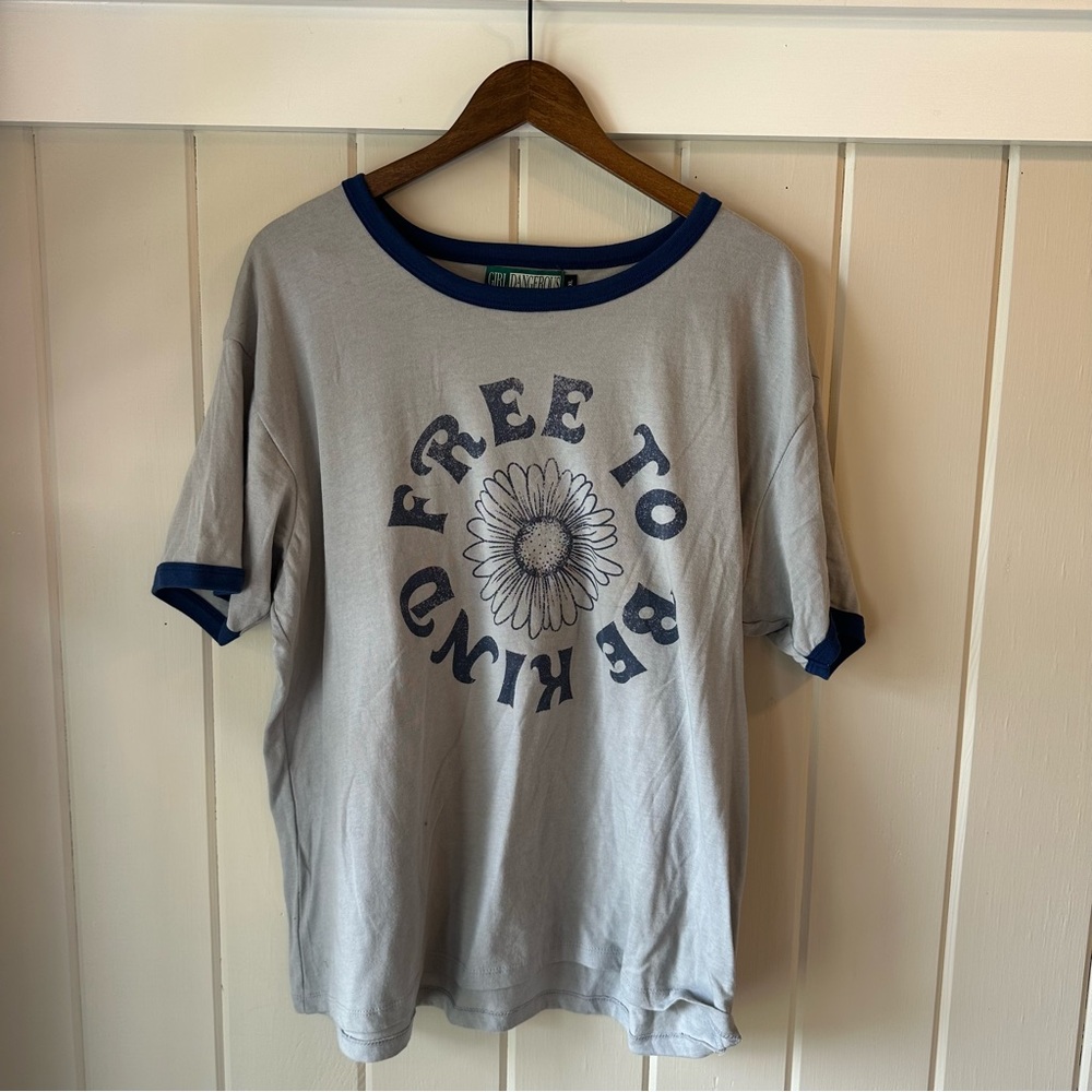 Free To Be Kind Daisy Ringer Tee - Blue Trim